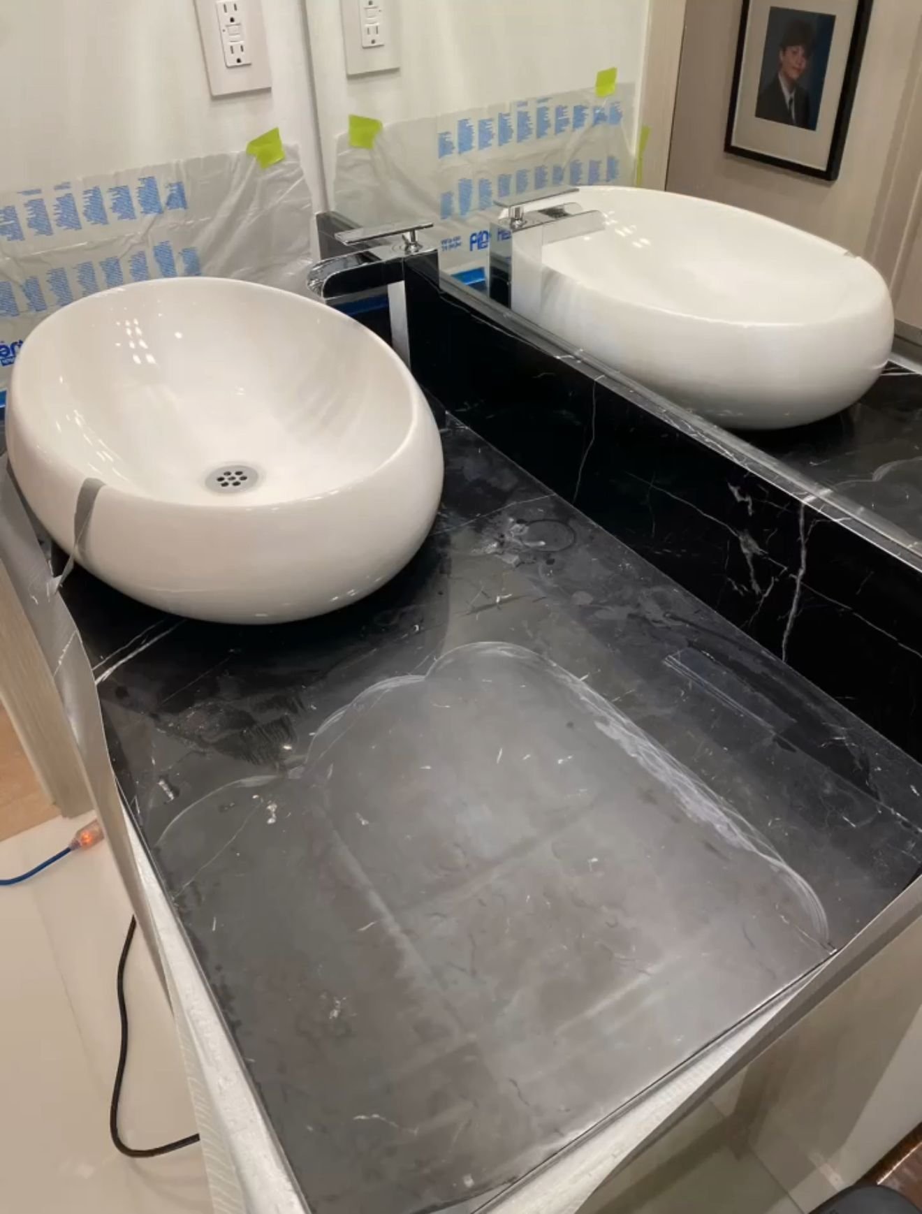 Damaged stone surface before repair