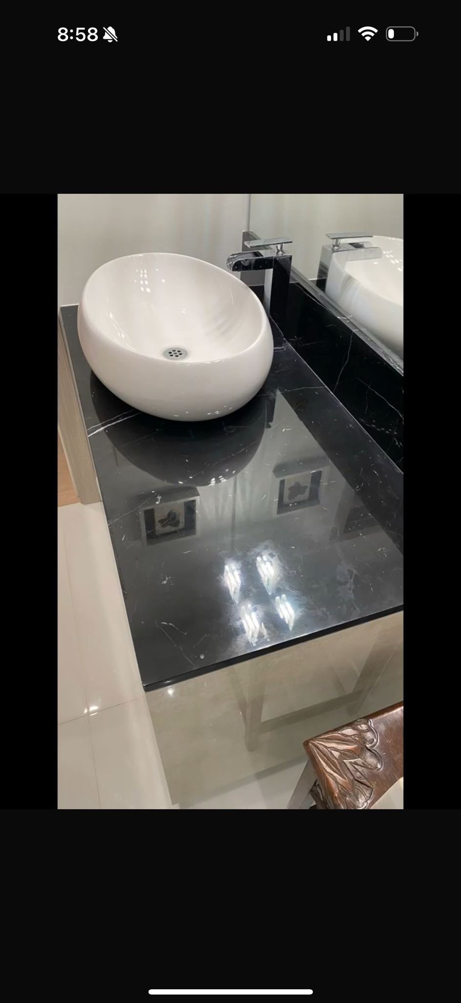 Stone surface after seamless repair and polish