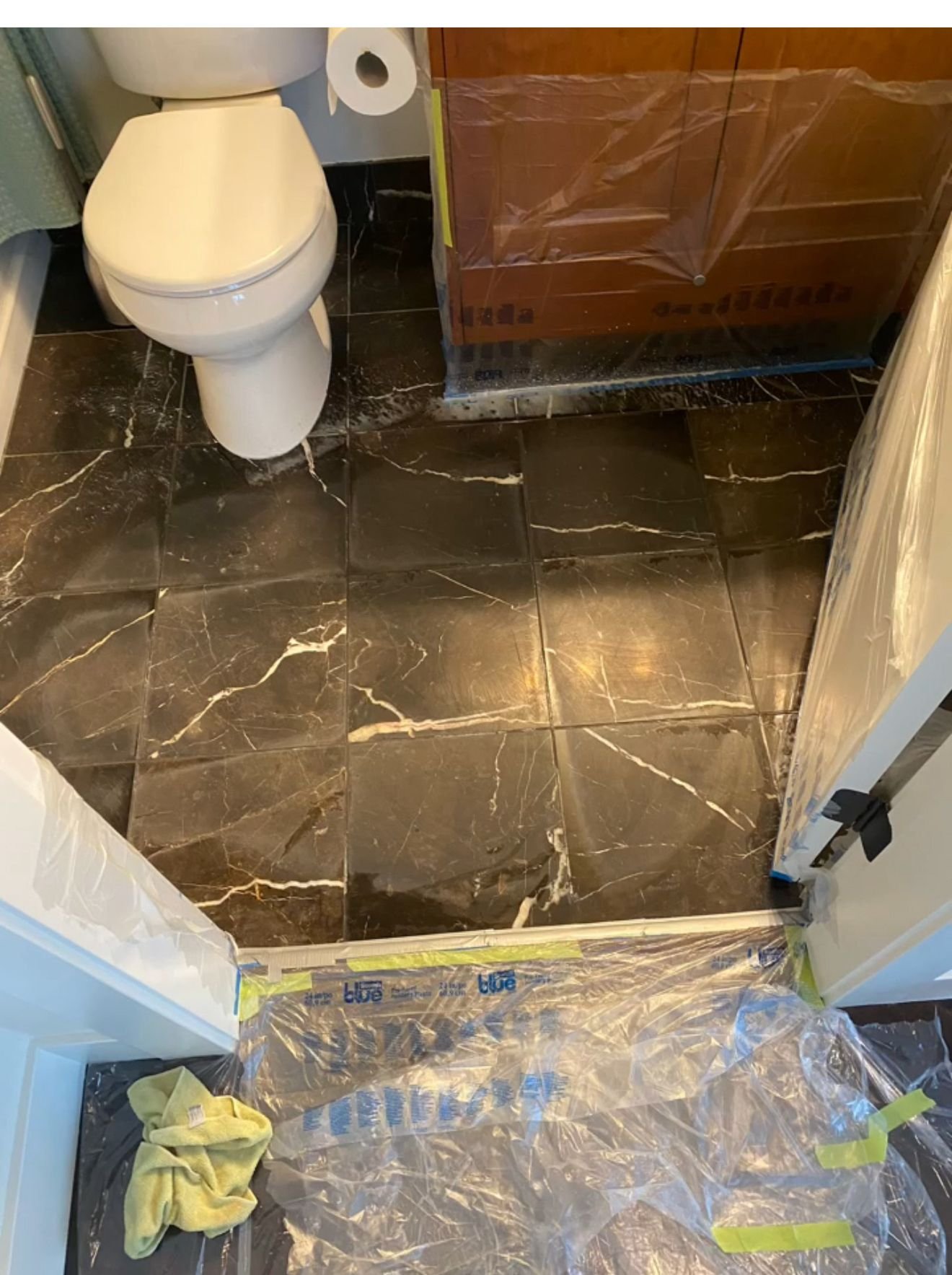 Damaged stone surface before repair