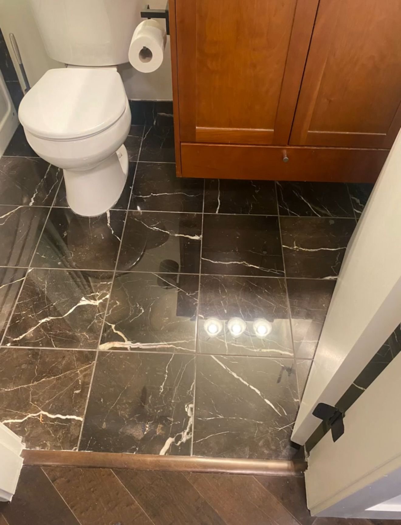 Stone surface after seamless repair and polish