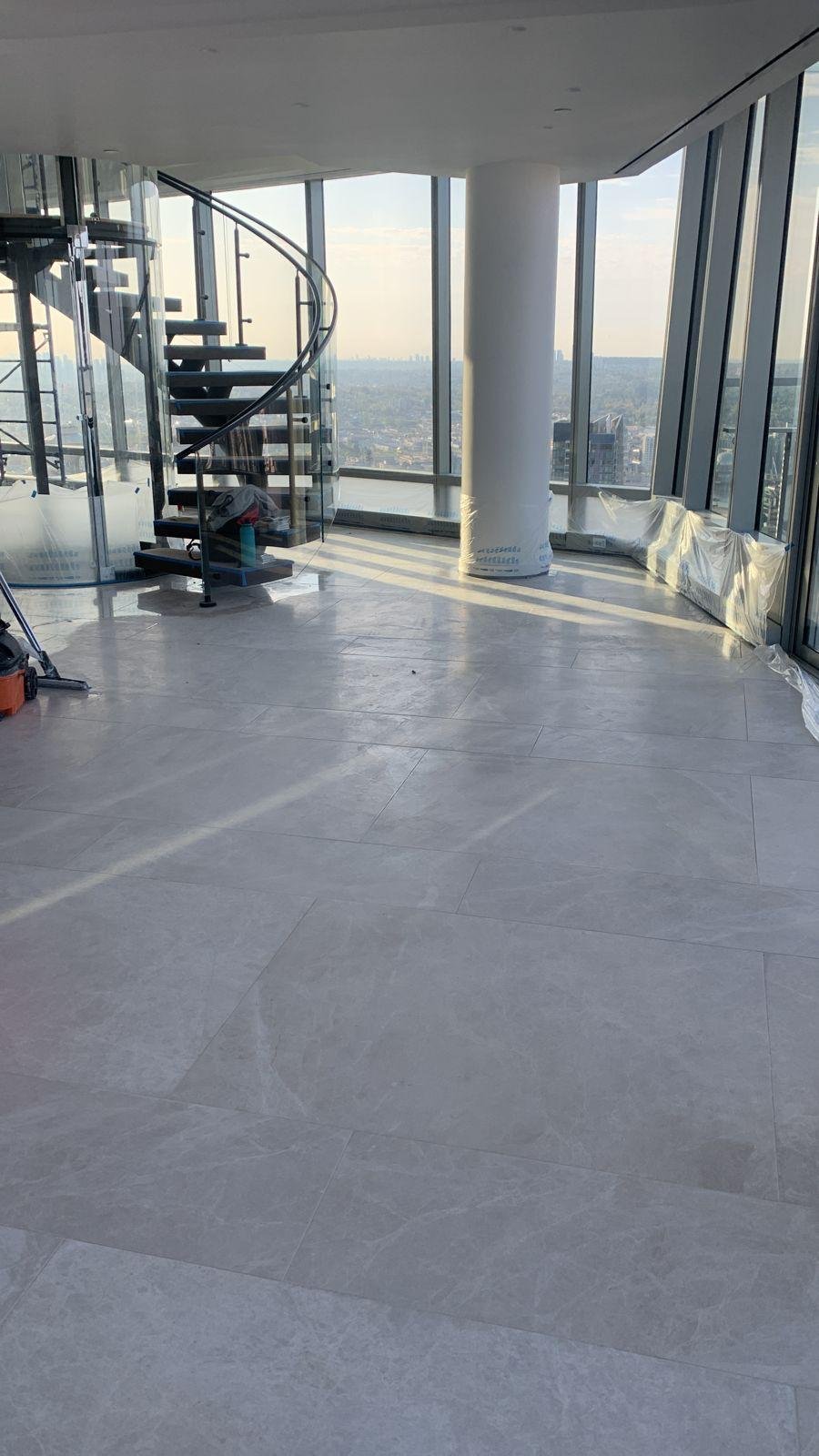 Granite floor before deep clean and polish