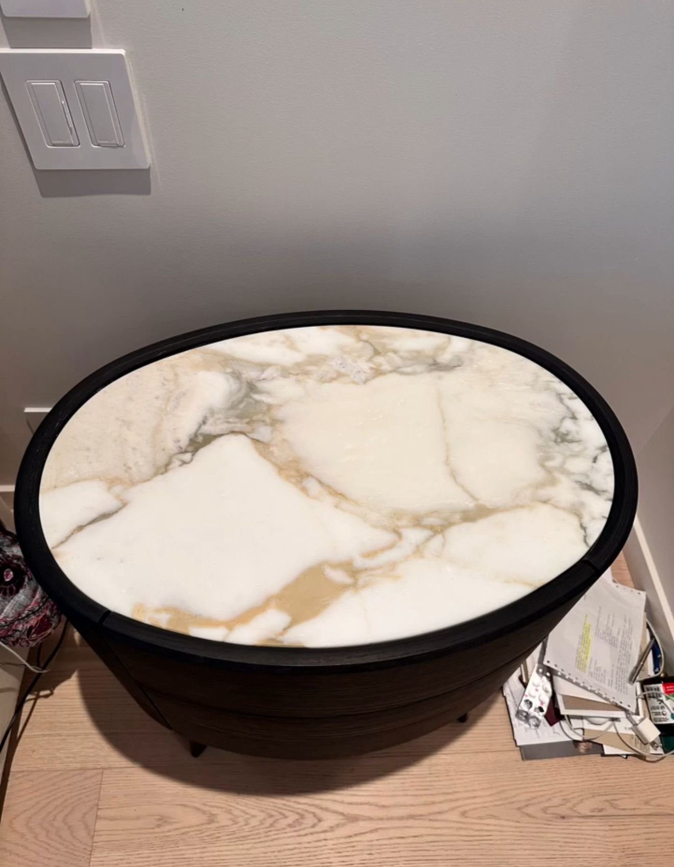 Stone surface after seamless repair and polish